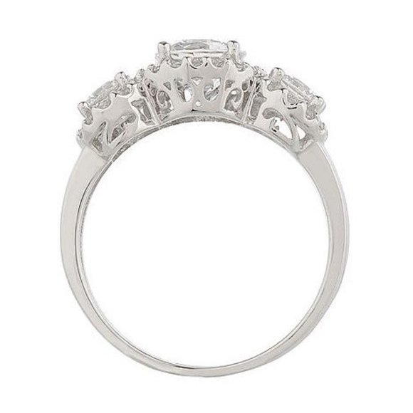 QVC Epiphany Platinum Clad Diamonique 100-Facet 3 Stone Ring  0232 - Picture 2 of 4